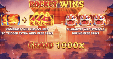 screenshot of the opening screen for Rocket Wins, an online slot by 3 Oaks Gaming